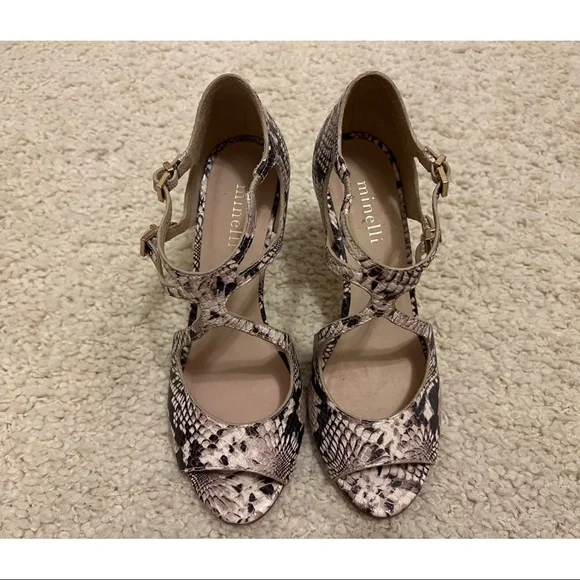 Minelli Python Leather Heeled Sandals - Picture 2 of 5